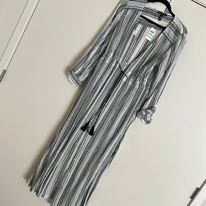 INC Long black white silver metallic lightweight summer dress size 8